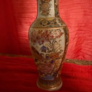 Floral Ceramic Vase with Gold Accents